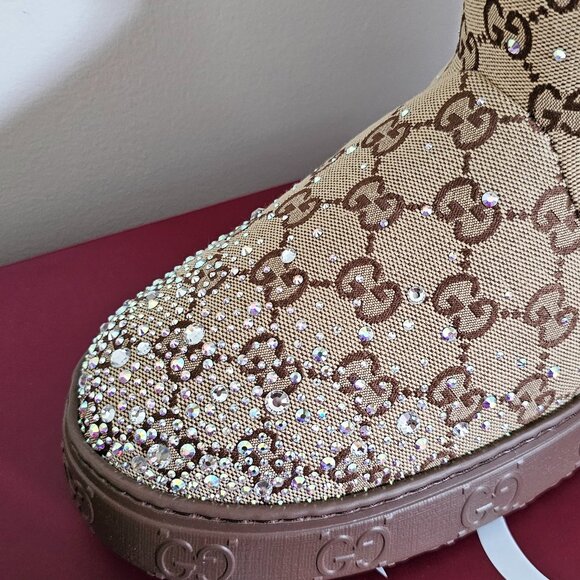 Gucci GG Boots with Crystals - Beige and Brown - Picture 4 of 7